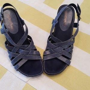Blue denim color leather aerosole sandals with whi